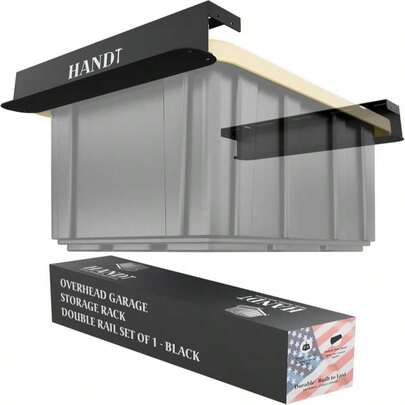 HANDT Overhead Garage Storage Rack, Connectable Heavy Duty Metal Ceiling Rails For Garage Storage Organization Shelving System, Hanging Racks For Tote Containers, Supports Up To 6 Bins, 4 Sets White