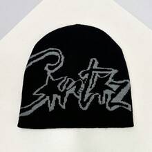 1 件男女通用美式嘻哈街头风格提花针织帽，保暖，适合秋冬季服装