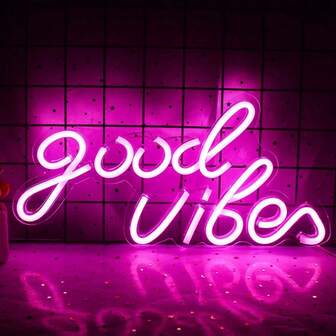 Letrero de neón "Good Vibes", luz colgante de pared LED con alimentación USB, control de interruptor, decoración multiusos para dormitorio, fiesta en casa, regalo del Día de San Valentín - No se requieren baterías