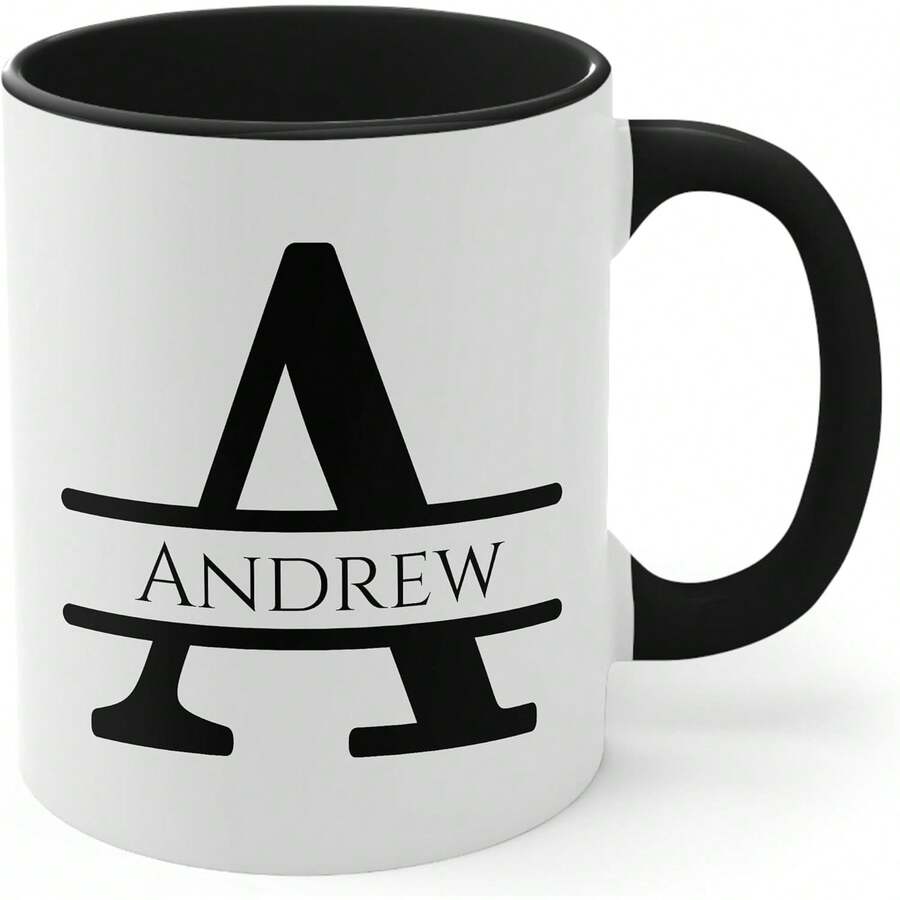 Personalized Monogram Coffee Mug, Initial Letter M Customized For Women Men Girls Boys Dads Moms Friends, Taza De Café Personalizada Con Monograma, Letra Inicial Black Handle Mug Letter M 11oz - Initial A - 查看 1
