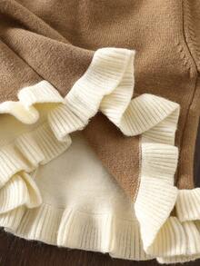 WUHUANG YIYI 2 件套女童可爱二合一下摆设计双色毛衣开衫和宽松裤子套装，秋冬休闲装