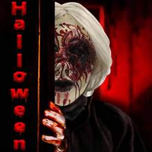 Genrico Mscara de bruja de terror de Halloween, mscara de fantasma de pelo blanco aliengena, mscara de zombi demonio, de disfraces, accesorios de de cosplay de A estndar - inicial - Ver 4