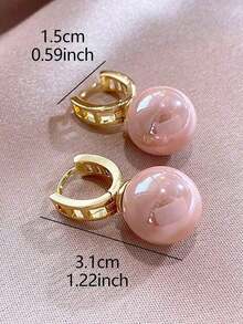 1pair Fashionable Pink Bead Decor Hoop Earrings Women Party - Hồng - Xem 3