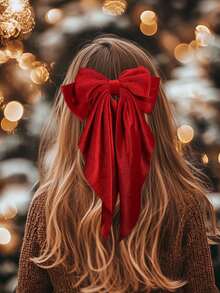 2 piezas Lazo grande de terciopelo navideño con cola larga, pasador de pelo con moño para niñas, sujetador de cola de caballo, accesorios para el cabello para niñas, regalos de Navidad para niñas, fácil de usar (rojo y verde oscuro) - Multicolor - Ver 2
