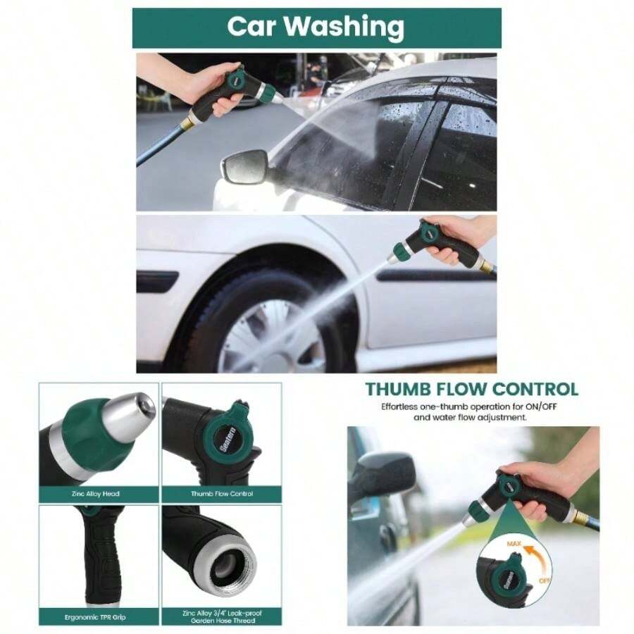 High Pressure Garden Hose Nozzle Sprayer, Heavy - Duty Metal Hose Nozzle With Thumb Control Adjustable Jet Car Washing, Patio Cleaning, Lawn Plant Watering - Initial - View 1