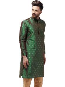 (Since 1958 Men'S Silk Blend Printed Long Kurtahalloween - 墨綠色 - 查看 4