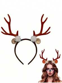 1件装嘉年华派对表演魅力驯鹿角头箍 - 鹿服装，角色扮演无羽毛驯鹿耳环圣诞节 - 卡其色 - 查看 7