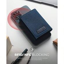 - portafolios de piel minimalista con bloqueo de RFID triple plegable, soporte para tarjetas de crdito con 3 ventanas de identificacin y bolsillo con cierre para hombres, Azul, Minimalista - azul - Ver 3