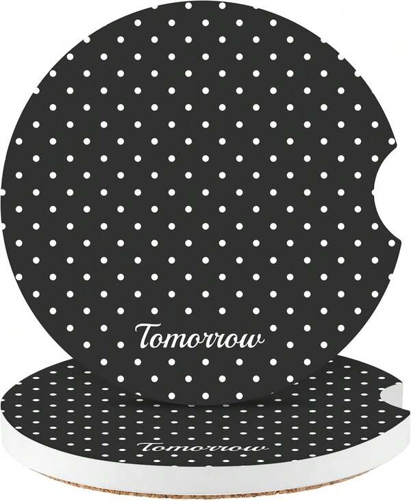 Watbro Cute Fashion Polka Dot Car Coasters 2 Pack For Cup Holders, 2.56 Inch Finger Notch Retro 70&#39;S Style Ceramics Heat Resistant Anti Slip Cork Base Car Drinks Coasters Auto Accessories-Pink