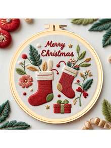 1 Set DIY Embroidery Kit With Plastic Embroidery Hoop, Christmas Gift Embroidery Wall Hanging Decor, Random Color Embroidery Frame
