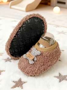 Ein Paar neue Babyschuhe - Süße Teddybär Dekoration Plüsch Kleinkindschuhe, geeignet als warme Herbst- und Winterhausschuhe für Babymädchen, modische und bequeme Hausschuhe für Baby Jungen, geschlossene Weichsohlen-Kleinkindschuhe für Mädchen