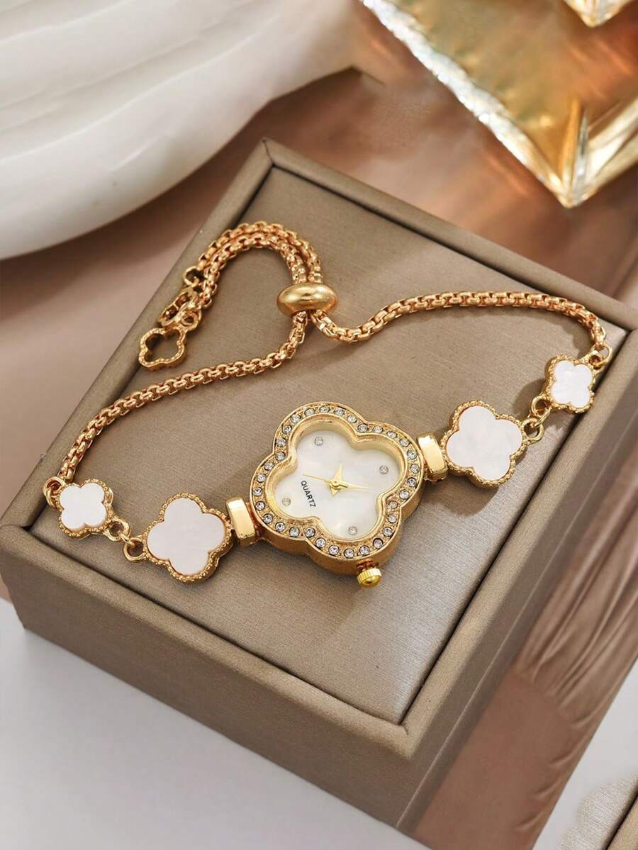 LUCKYFOX 女士精致水钻石英腕表，搭配小巧精致的表盘和纤细的表带，适合日常佩戴和社交场合，是优雅的生日/节日礼物之选。 - 金黃色 - 查看 1