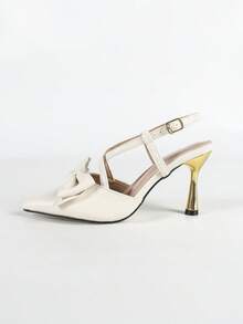 حذاء كعب عالي مدبب الأصبع برباط متقاطع بشريط أبيض للنساء، كعب رفيع موديل 2025 الجديد