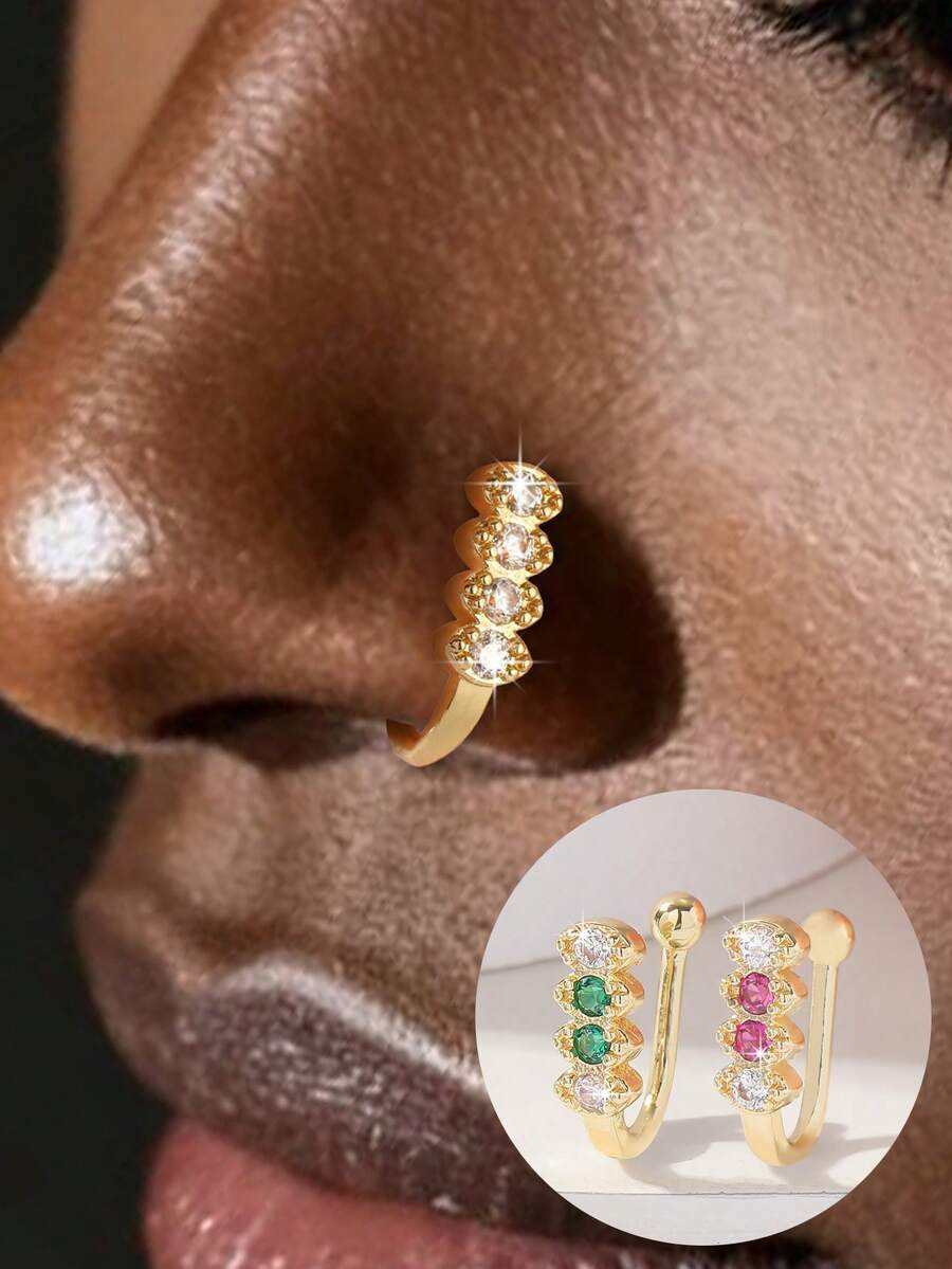 1pc Fashionable Rhinestone Studded Nose Ring, Adjustable Nose Piercing Jewelry For Party, Daily Wear