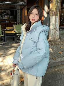 短款加厚高端畅销羽绒服，适合娇小女性，冬季穿着 - 淺藍色 - 查看 6