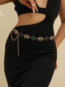 Hollow Out Gold Tone Bohemian Style Adjustable Waist Chain, Fashion Metal Waist Belt For Women, Tropical Print Boho Zinc Alloy Metal Waist Belt, Suitable For Spring, Summer, Autumn And Winter