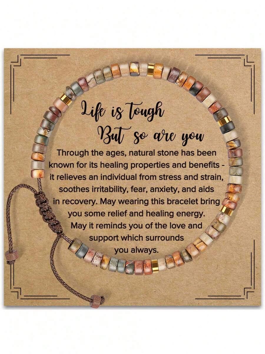 Beaded Braided Bracelet Fashionable Simple 2*4 Natural Stone Adjustable Bracelet - Cuộc sống thật khó khăn - Xem 1