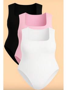 Kit 3 Bory Plus Size Body Bori Tank Top Thick Strap Closed Back Second Skin Fresh Fashion Spring Summer Timeless Clothes Large - BLACK/WHITE/BABY PINK - View 2