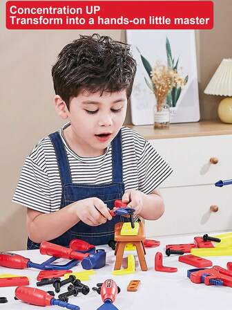 1 Set Caja de herramientas de juego de roles para niños para reparar juguetes, taladro eléctrico simulado con destornillador, regalo de Navidad y Año Nuevo para niños mayores de 3 años, kit de ensamblaje educativo