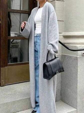 Plus Size Women Gray Casual Long Jacket
