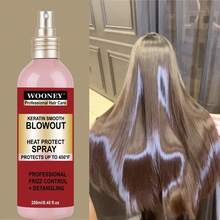 角蛋白顺滑吹风防热喷雾和防毛躁角蛋白顺滑吹风喷雾和丝绸精华防热喷雾可抵御高达 450°F 的专业防毛躁顺发喷雾 250 毫升 - 1 件 - 查看 11