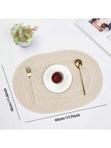 2pcs/4pcs/6pcs Woven Oval Placemats, 12x18 Inches, Oval Table Placemats, Natural Woven Heat Resistant Tablemats, Red Napkins, White Napkins, Suitable For Family Gatherings, Wedding Parties (Beige) - Milk Coffee Color - View 4