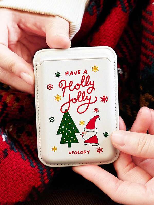 1pc Santa Claus Slogan & Snowflake Painted Phone Case & Card Holder Sticker