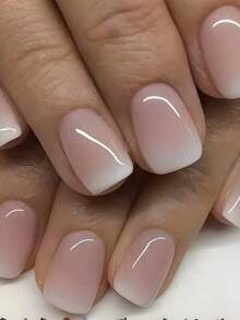 24pcs Short Square Ombre Minimalist Jelly Nail Stickers Set, Suitable For Party, Ball Or Daily Wear To Enhance Your Style Press On Nails - Màu Hồng baby - Xem 1