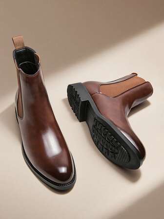 Botas Chelsea de diseñador retro para hombres, de punta puntiaguda, de lujo, de media caña, con cierre de cinta, suave liso, para caballeros, para vestir, para la oficina, fiestas y uso casual, para parejas en citas románticas, cenas festivas, regalos, vuelta al colegio, talla una talla grande grande