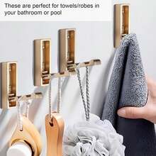 ¡Recomendado4 Piezas Oro Plegable Ganchos de Pared, Alta Resistencia para Colgar Abrigos, Toallas, Mochilas, Bolsas de Oro Cepillado, Ganchos de Toalla en el Baño, Armario, Entrada, Piscina y Cocina¡Top de Temporada - 1 - Ver 4