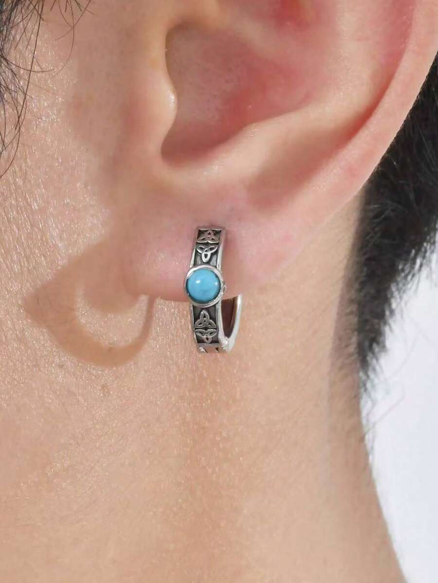 Cercei rotunzi din oțel inoxidabil cu nod celtic și turcoaz, unici și casual