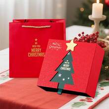 Present Box For Christmas Wrapping Letters Prints Glitter Storage Box - Red - View 1