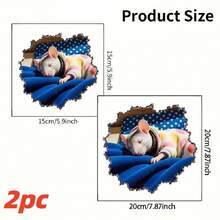 قطعتان من ملصقات الحائط لزينة عيد الميلاد، فأر لطيف يرتدي بيجاما ملصقات حائط ثلاثية الأبعاد، ملصقات حيوانات لاصقة قابلة للإزالة لغرفة المعيشة والنوم والمتجر والعطلات وديكور المنزل