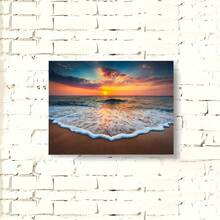 1pc Stunning Sunset Beach Ocean Canvas Wall Art Print - Vibrant Coastal Seascape Decor For Living Room, Bedroom, Or Office - Nature Landscape Artwork With Waves And Golden Sky - 彩色 - 查看 2