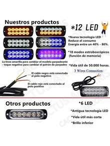 1par Lateral Faro Led Barra Estrobo Escolta Patrulla Auto - blanco amarillento - Ver 3