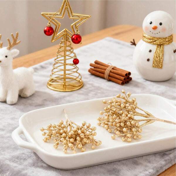 1/3pcs Artificial Christmas Beads Christmas Stems Fake Plants Flower Bouquet For Home Decor, Wedding Decor, Garland Christmas, Room Decor, Balcony Decor, Kitchen, Dining Room, Bedroom Decor, Living Room Decor, Party Decorations, Halloween Decor, Christmas Decorations, Christmas Crafts, Birthday Party, Christmas Table Decorations, House Decor, Christmas Gifts Pumpkin Vase Outdoor Garden Decor