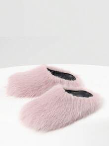 New Womens Faux Fur Slipper Round Toe Fuzzy Fluffy Comfortable Flat Warm Pink Furry Bedroom Slipper Home Slides Shoe Thick Plush Casual Wear Cozy Style Flat Indoor Outdoor All Weather Flat Summer Sandals For Women - 粉紅毛茸茸 - 查看 1