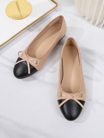 أحذية نسائية جلدية ذات كعب سميك منخفض، أحذية كاجوال بفيونكة على الطراز الكلاسيكي للجامعة، أحذية مسطحة بلون مقسم وبدون كعب، موكاسين بأصابع مستديرة وقاع ناعم