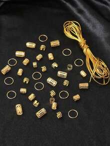 43pcs Gold Wire Shaped Hair Rings Mixed Set, Women's Braided Hair Accessories, Holiday Party Headwear, Halloween Hair Decorations - 黃金2 - 查看 2