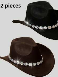 1 pieza Sombrero de vaquero de mujer con decoración de rhinestones, sombrero de fiesta de ala ancha a la moda, adecuado para viajes, fiestas, fiestas con temática de vaquero occidental y uso diario