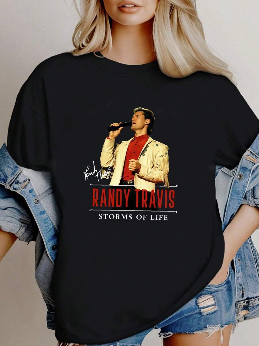 180g pure Cotton NEW Randy Travis Signed Storms Of Life Black All Size T Shirt AR1264 Comfortable Slightly Versatile fashion Breathable Stylish female Women Top Graphic Tees women Stretched Unisex Print Round Neck Short Sleeve designer clothes Soft streetwear - Negro - Ver 1