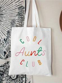 1 pieza Bolsa de tela con texto gráfico colorido y estilo cool, bolsa ligera para compras diarias, ir a la biblioteca, fiestas, esencial para la escuela y viajes