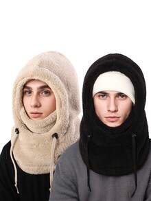 婴儿帽子冬秋季保暖帽围巾-可爱厚毛绒套头帽儿童防风防寒 - 彩色 - 查看 6