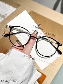 1 Pair Unisex Korean Style Round Flat Lens Fashion Glasses, Suitable For Office, Reading, TV Watching, Gaming, Mobile Phone Decoration