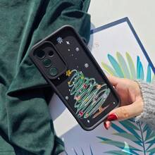 1pc Rotating Green Christmas Tree Holiday Gift, Suitable For Christmas, New Year, Easter, Cute & Stylish For Women, EU/US; Matte Black Lens Frame Stepped Design Full Coverage Anti-Fall Soft Case, Compatible With Samsung/Galaxy/OPPO/VIVO/Honor/Realme Phones - Multicolor - View 3