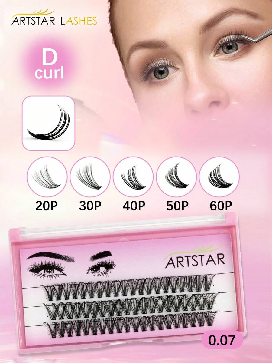 ARTSTAR 60根簇状假睫毛，3排，0.07毫米，20D/30D/40D/50D/60D可选，自然款，单根手工制作 - D - 查看 1