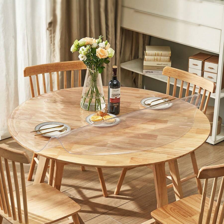 Table Film Table Protector Transparent 1.5 Mm Thick, φ 1230 Mm Table Protection Film PVC Round Tablecloth Table Film Washable Wear-Resistant Heat-Resistant Waterproof Table Protection Film Living Room - 48 x 48 Zoll 1,5 mm - Xem 1