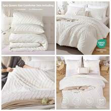 - Juego de edredn de 3 piezas, color blanco marfil, juego de ropa de cama tamao, juego de cama vertical con mechones verticales, juego de recmara neutro ligero 1 edredn y 2 fundas - Queen + Blanco marfil - Ver 1