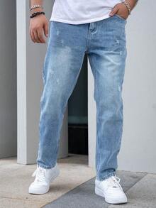 男士直筒休闲口袋牛仔裤 - 淺色水洗藍 - 查看 3