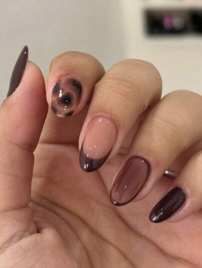 24pcs Short Almond-Shaped, Press-On Fake Nails Set, With In Autumn And Winter Colors With Gradient Tortoiseshell, Acrylic Full Cover Overlay Manicure Kit, Perfect For DIY Art Supplies. Includes A Piece Of Jelly Glue And A Nail File, Suitable For Daily Wear, Parties, Dancing, And Gift-Giving.